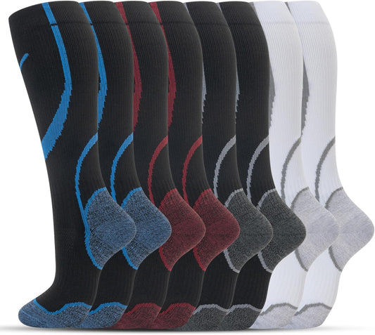 Compression Socks for Women Men Circulation Knee High 8 Pairs for Nurses, Running, Travel, Athletic