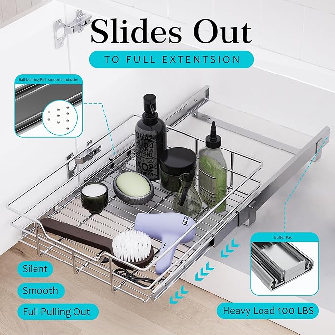 Pull Out Cabinet Organizer 17" W X 22" D, Slide Out Drawers - Image 3