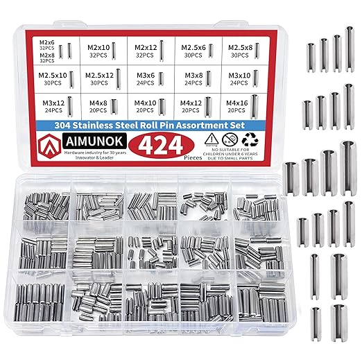 424-Piece Stainless Steel Roll Pin Kit – Spring Dowels, Slotted & Split Pins – by AIMUNOK