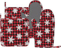 Red Black Buffalo Plaid Oven Mitts and Pot Holders Set by Unknown