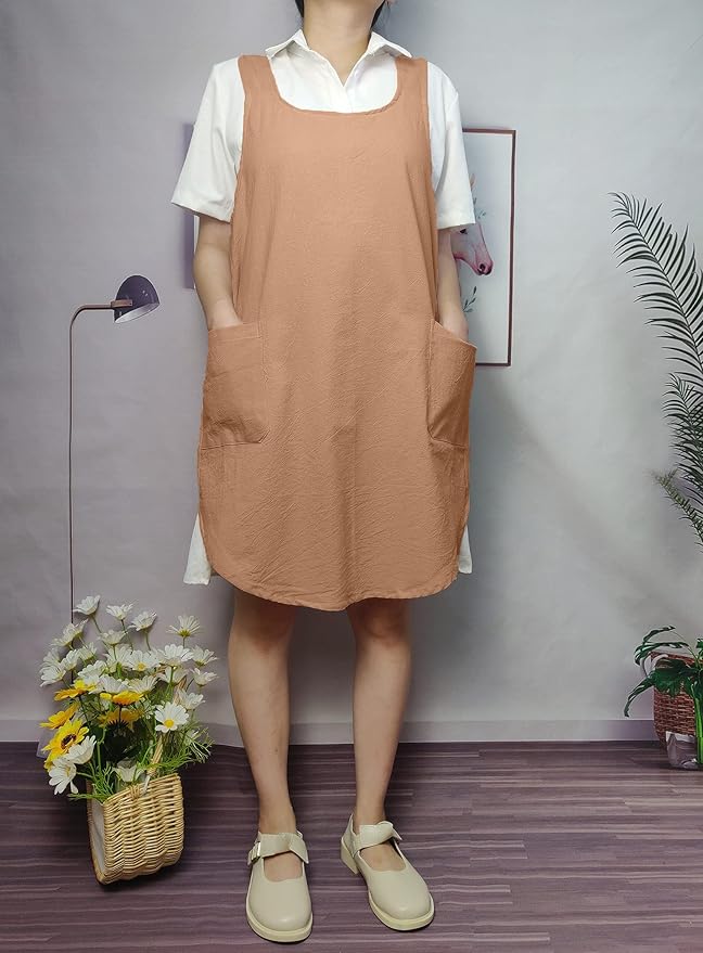 Cotton Cross Back Aprons Solid Color Cooking Kitchen Garden Smock - Image 6