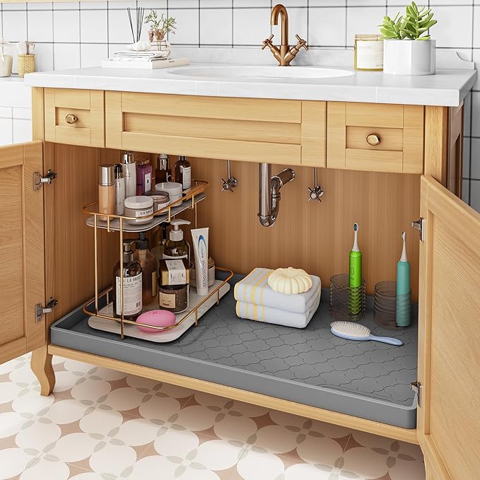 Jin&Bao Waterproof Under Sink Mat 22" x 19", Thick Silicone Mat Cabinet - Image 5