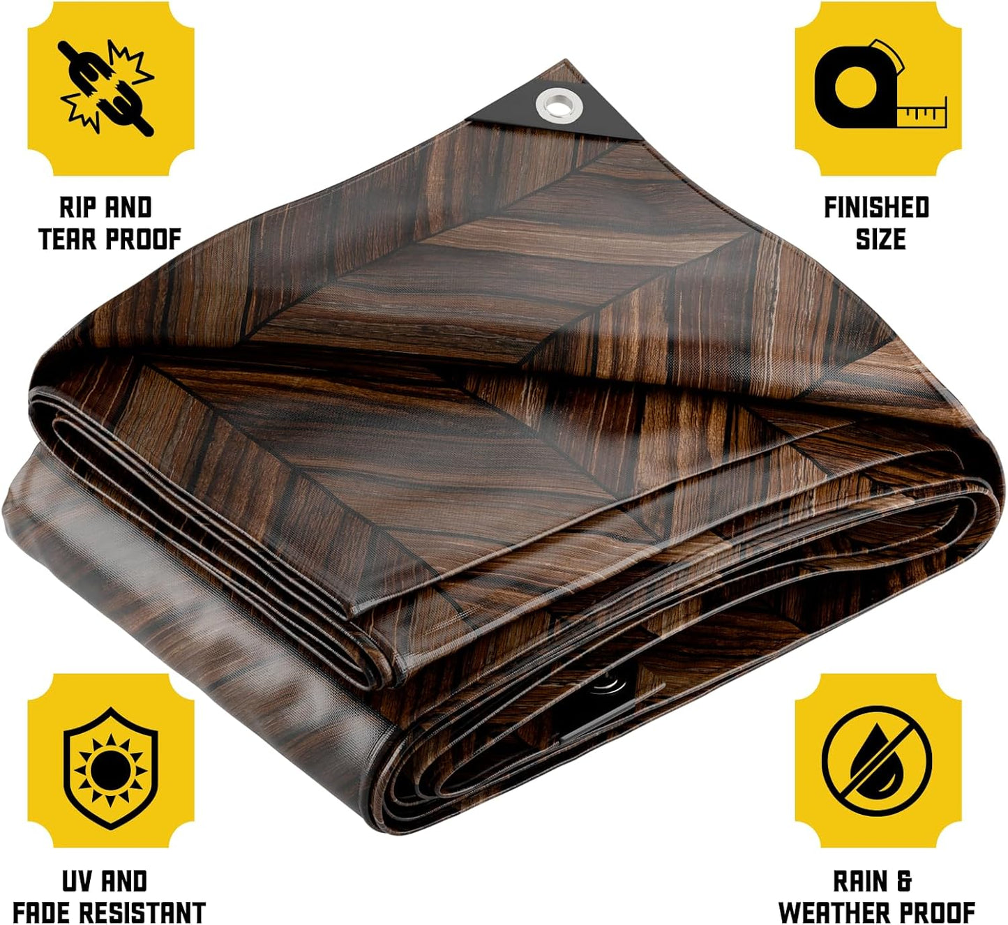 Core Tarps Extreme Heavy Duty 20 Mil Tarp Cover, Waterproof, UV Resistant, Rip and Tear Proof, Poly Tarpaulin with Reinforced Edges for Roof, Camping, Patio, Pool, Boat (Brown Wood/Black 25′ X 40′)