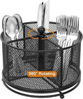 360° Rotating Metal Utensil Caddy, 4 Compartment Silverware Cutlery Holder by Unknown