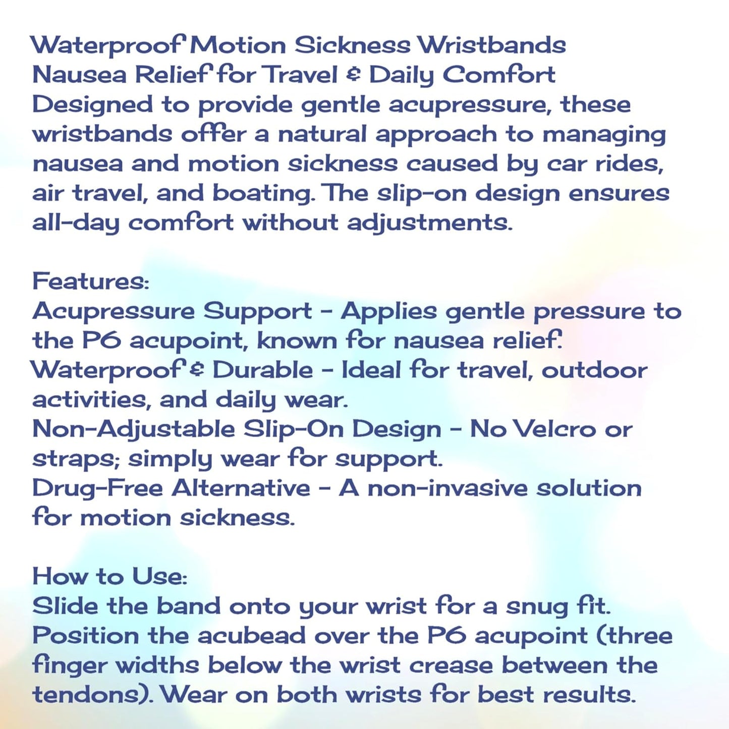 Motion Sickness Relief Acupressure Wristbands for Kids and Adults – Waterproof, Slip-On, Nausea Relief, Motion Sickness, Travel (2 Pack) (Royal Blue, X-Large 9)