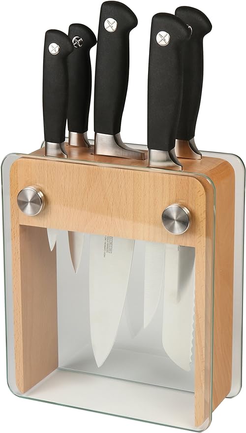 Mercer Culinary M20050 Genesis 6-Piece Wood / Glass Knife Block Set by MercerCulinary