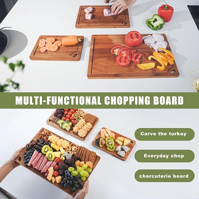 3-Piece Organic Bamboo Cutting Board Set - Image 4