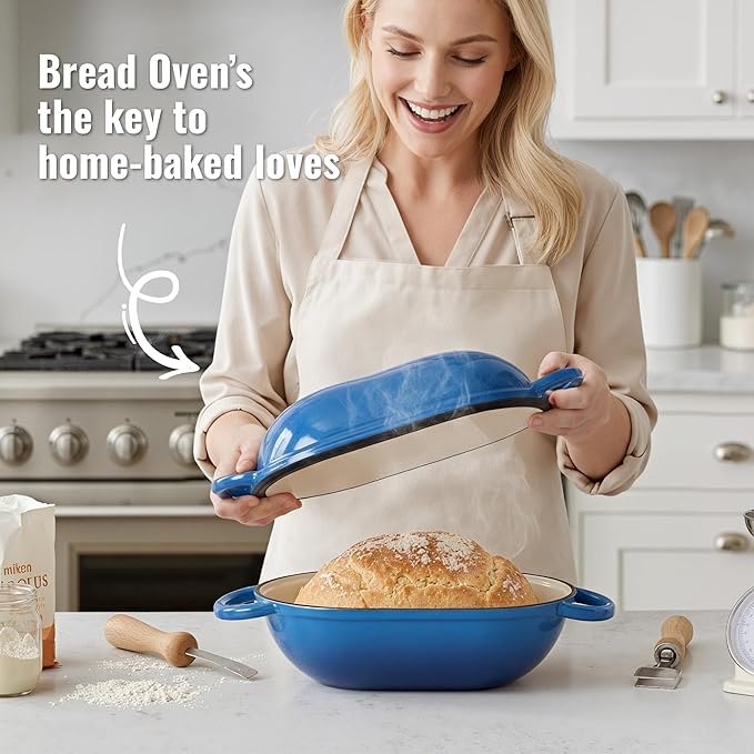2 QT Oval Dutch Oven for Bread Baking, Enamelled Cast Iron Bread Oven for - Image 2