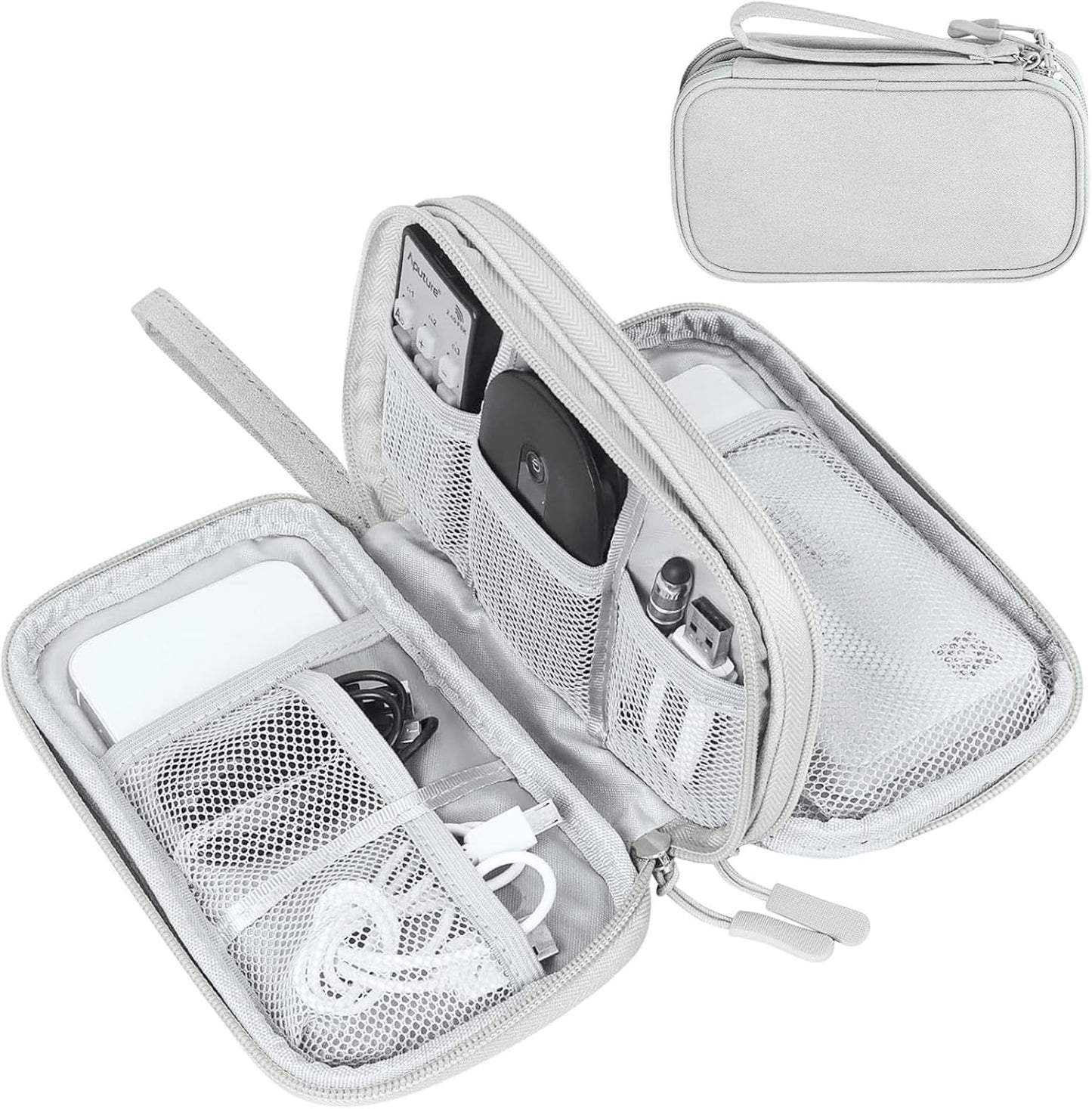 FYY Travel Electronic Cable Organizer Bag, Pouch Electronic Accessories Carry Case Portable Waterproof Double Layers Storage Bag for Cable, Cord, Charger, Phone, Earphone, Medium Size, Grey