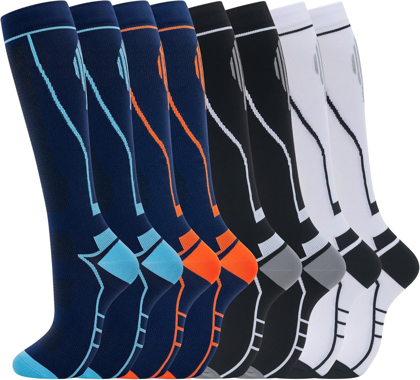 Compression Socks for Women Men Circulation Knee High 8 Pairs for Nurses, Running, Travel, Athletic