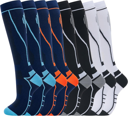 Compression Socks for Women Men Circulation Knee High 8 Pairs for Nurses, Running, Travel, Athletic