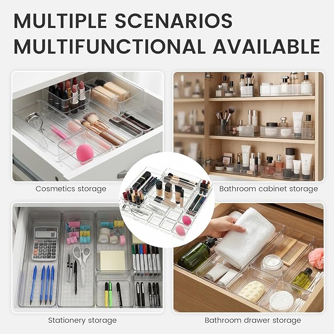 27 PCS Clear Plastic Drawer Organizer Set, 4 Sizes Acrylic Drawer Storage Trays - Image 6