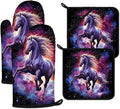 Horse Purple Galaxy Space Oven Mitts and Pot Holders Sets Heat Resistant 4Pcs by ANTJOO