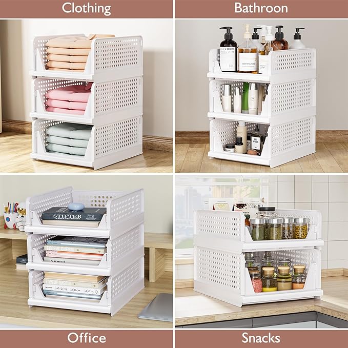 4 Pack Folding Closet Organizers Storage Box, Stackable Storage Bins, Plastic - Image 7