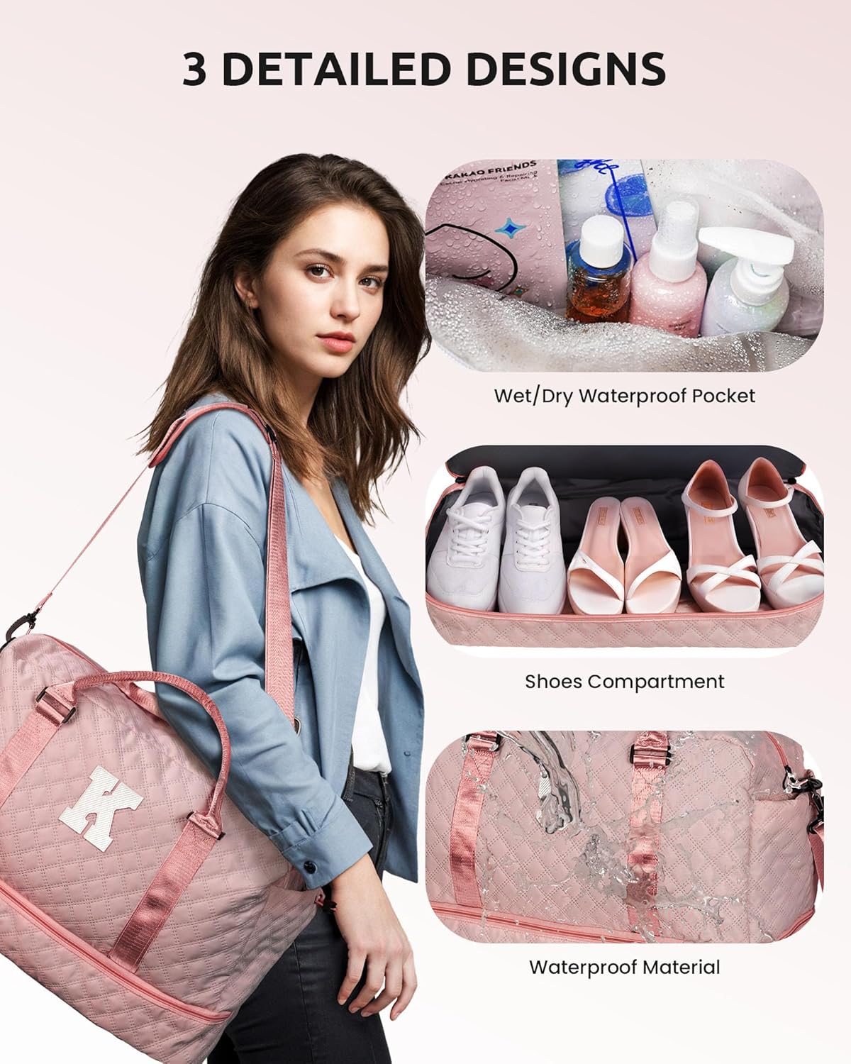 Teen Girl Gifts-Initial Duffle Bag with Shoe Compartment, Personalized Weekender Bag, Monogram Overnight Bag, Letter Travel Bag with Makeup Bag，Daughter Friend Gifts Kids Gift (Letter P)