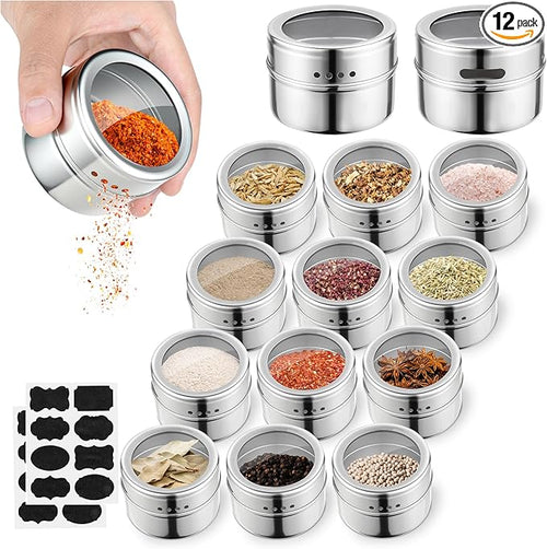 12pcs Stainless Steel Spice Jars, Magnetic Condiment Tins Magnetic Spice Jar by Unknown