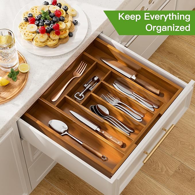 Pipishell Bamboo Expandable Drawer Organizer - Image 3