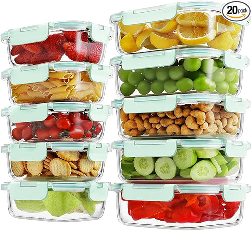 10 Pack Borosilicate Glass Meal Prep Containers by HOMBERKING