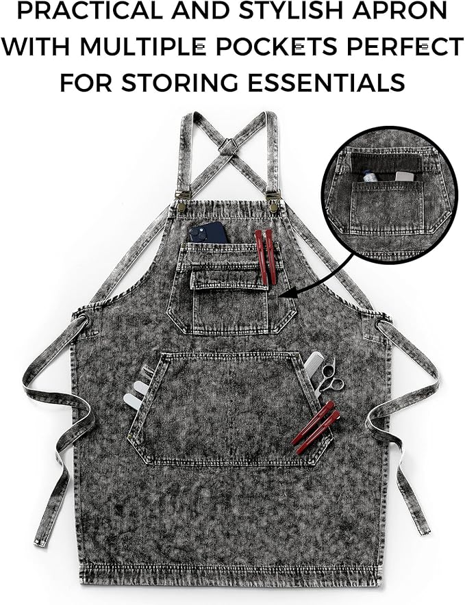 Denim Apron with Pockets for Hair Stylist Gardening Craftsmen Barista Women - Image 8