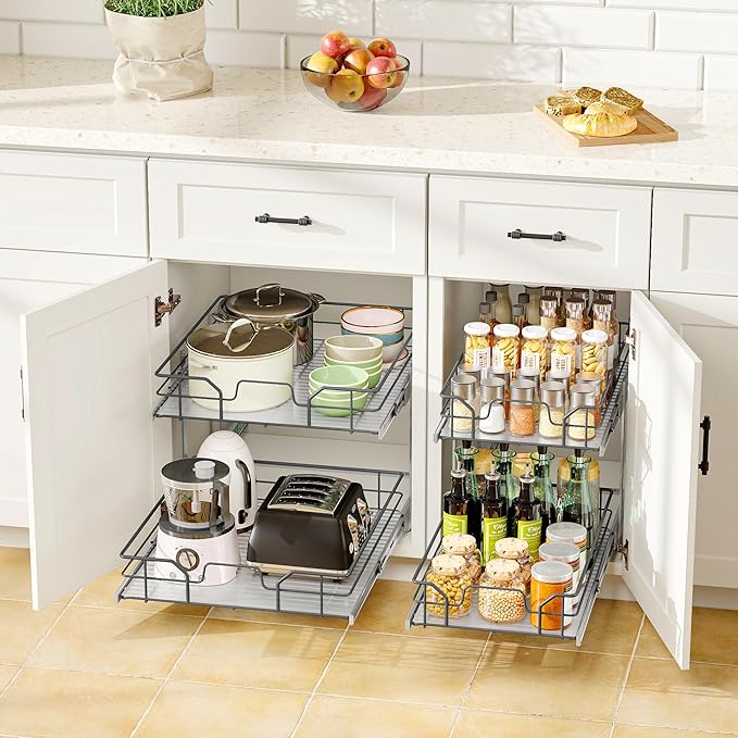 2-Tier Pull Out Cabinet Organizer, Soft Close Cabinet Slide Out Shelves - Image 2