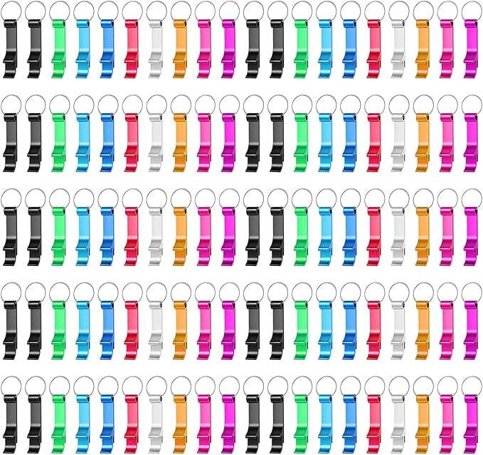 100 Pack Bottle Opener Keychain Bulk, Colorful Beer Bottle Openers Metal by Yugada