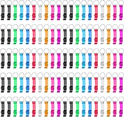 100 Pack Bottle Opener Keychain Bulk, Colorful Beer Bottle Openers Metal by Yugada