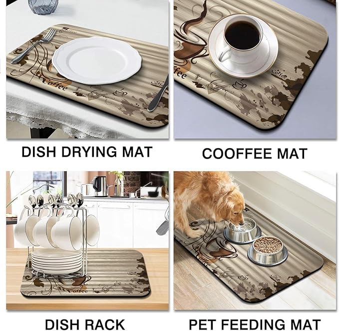 Fun Coffee Mat, Absorbent Hide Stain Anti-Slip Coffee Bar Accessories, Dish - Image 2