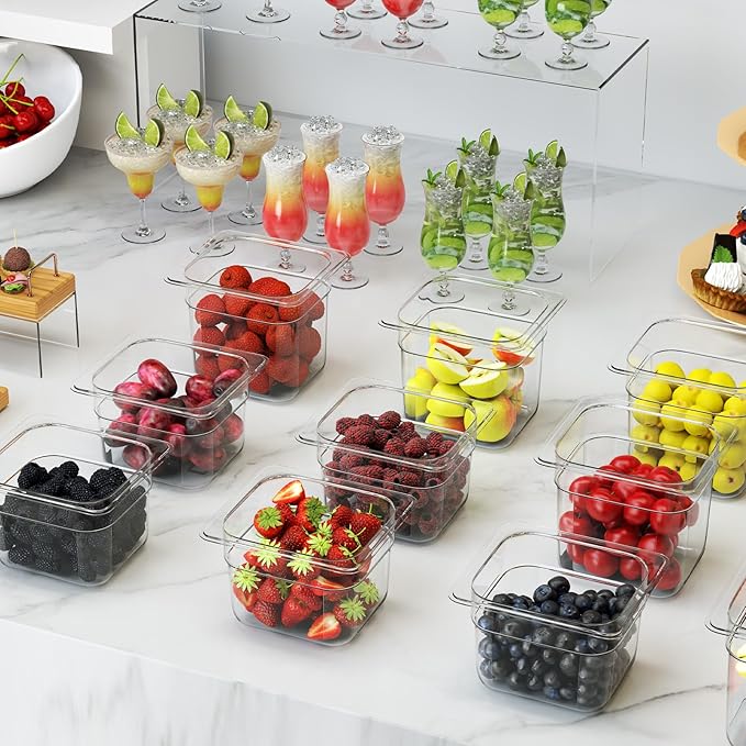 6 Pack Plastic Food Pan with Lid 1/6 Size 6 Inch Deep Restaurant Clear Food - Image 7