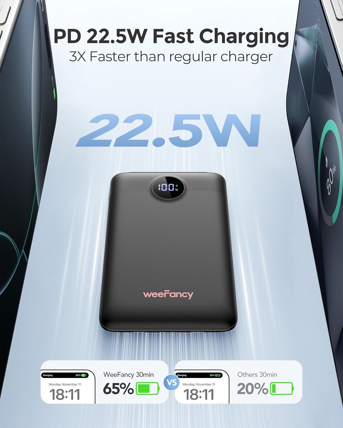 Mini Portable Charger with Built-in Cables 22.5W Fast Charging Power Bank USB-C Small Battery Pack 10000mAh Travel Essential Slim Battery for iPhone 16/15/14, Samsung 25/24, and More