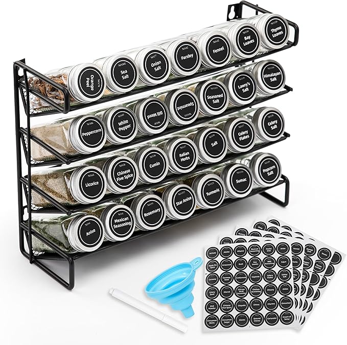4-Tier Spice Rack Organizer Set – Wall Mounted or Countertop – Includes 28 by Unknown