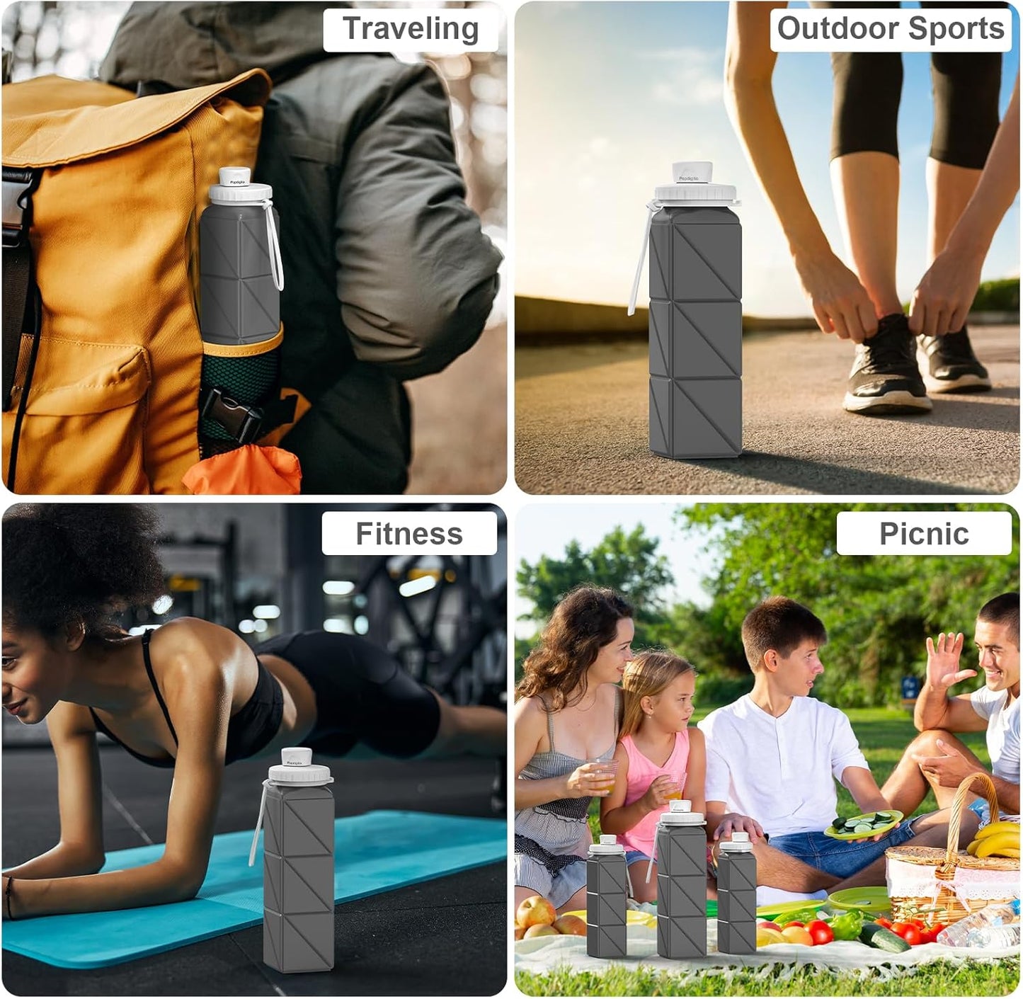 Collapsible Water Bottles Flexible Bpa Free Silicone Reusable Foldable Water Bottle,Durable Lightweight Leak-Proof Compact Water Bottles For Travel Hiking Yoga Running Outdoor Sports