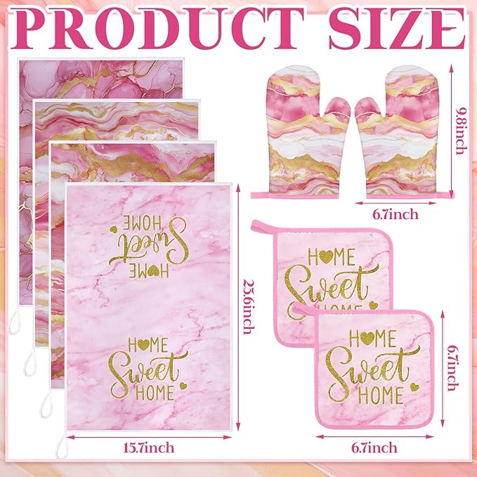 Leinuosen 8 Pcs Kitchen Towels and Dishcloths Sets Oven Mitts and Pot Holders - Image 3