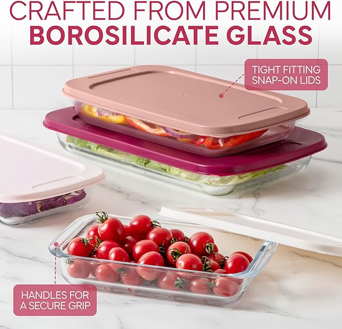 COOK WITH COLOR 8-Piece Deep Glass Baking Dish Set with Plastic Lids – - Image 5