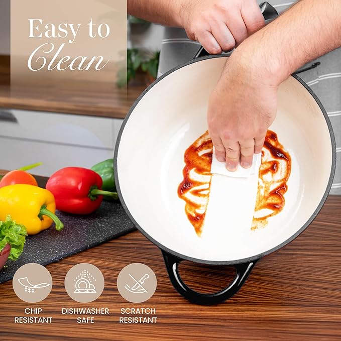 Cast Iron Dutch Oven with Lid – Non-Stick Ovenproof Enamelled Casserole Pot – - Image 9