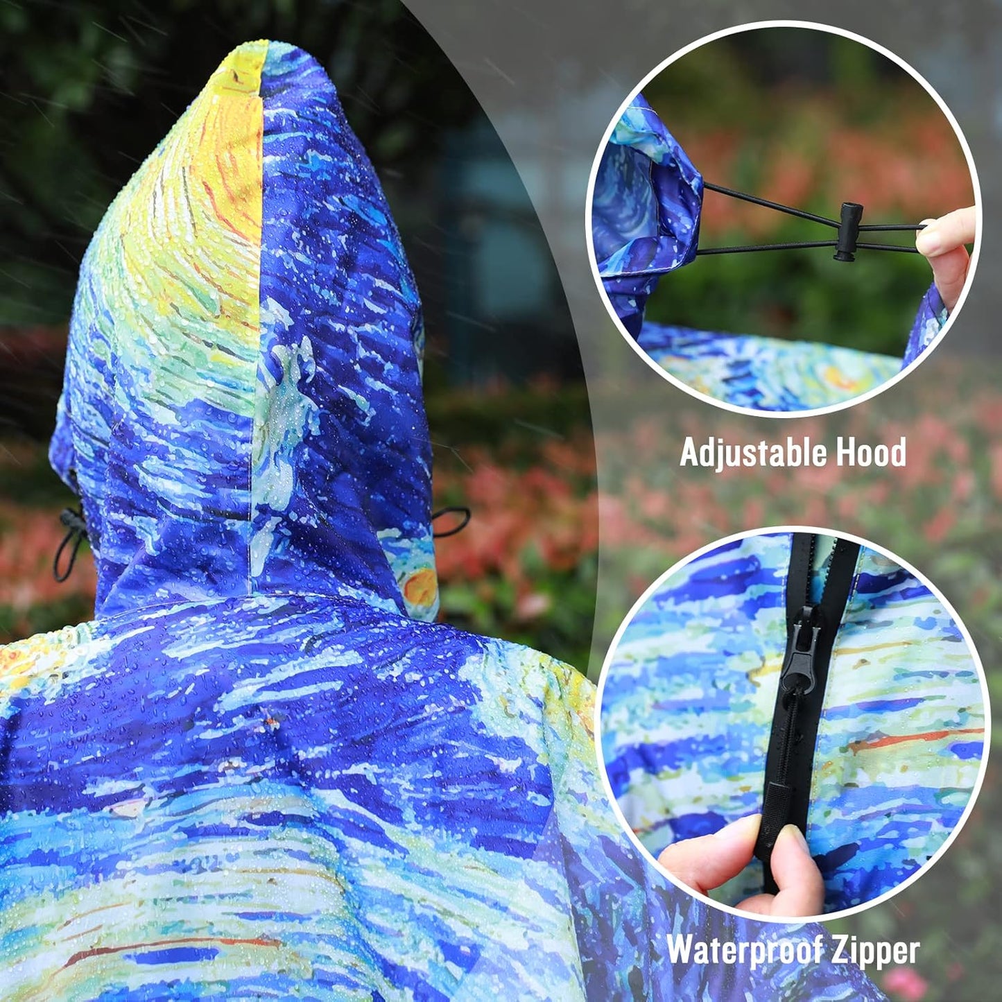 SaphiRose Rain Poncho Jacket Coat Hooded for Adults with Pockets
