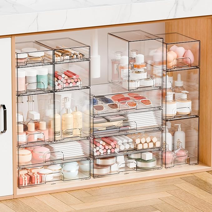Yieach 2.2'' Tall Small Clear Stackable Storage Drawers, 2 Pack Stacking - Image 7