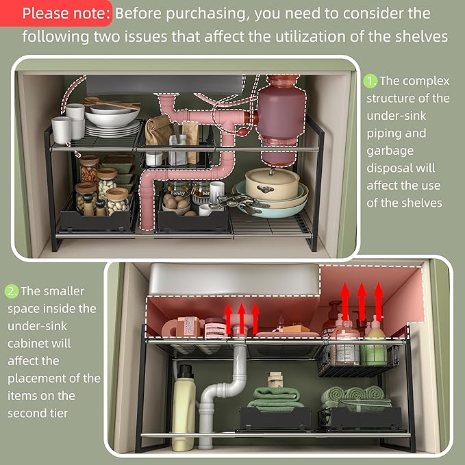 NETEL Under Sink Organizers and Storage, Kitchen Cabinet Organizer, 2 Tier - Image 4