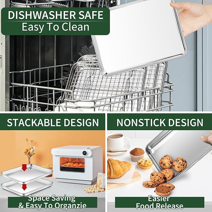 Baking Sheet with Wire Rack Set, CEKEE Stainless Steel Cookie Sheets - Image 5