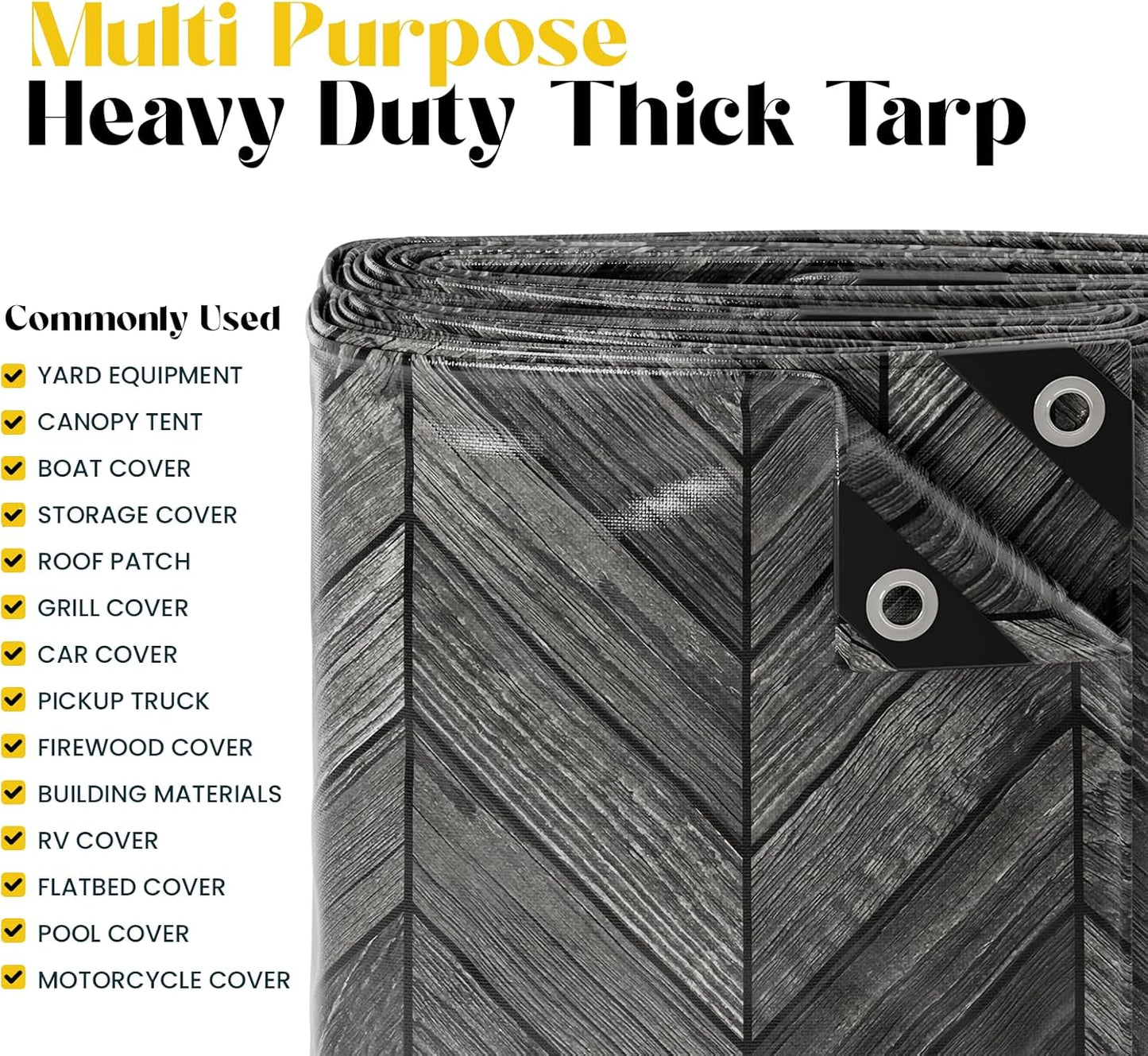 Core Tarps Extreme Heavy Duty 20 Mil Tarp Cover, Waterproof, UV Resistant, Rip and Tear Proof, Poly Tarpaulin with Reinforced Edges for Roof, Camping, Patio, Pool, Boat (Grey Wood/Black 50′ X 70′)