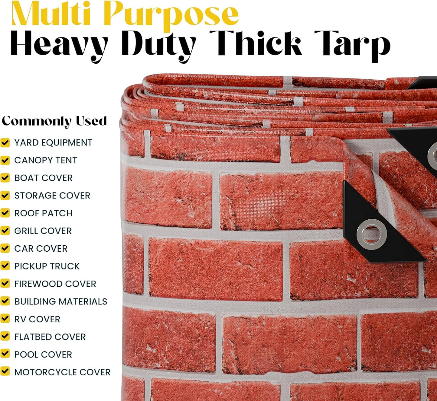 Core Tarps Extreme Heavy Duty 20 Mil Tarp Cover, Waterproof, UV Resistant, Rip and Tear Proof, Poly Tarpaulin with Reinforced Edges for Roof, Camping, Patio, Pool, Boat (Bricks/Black 40′ X 50′)