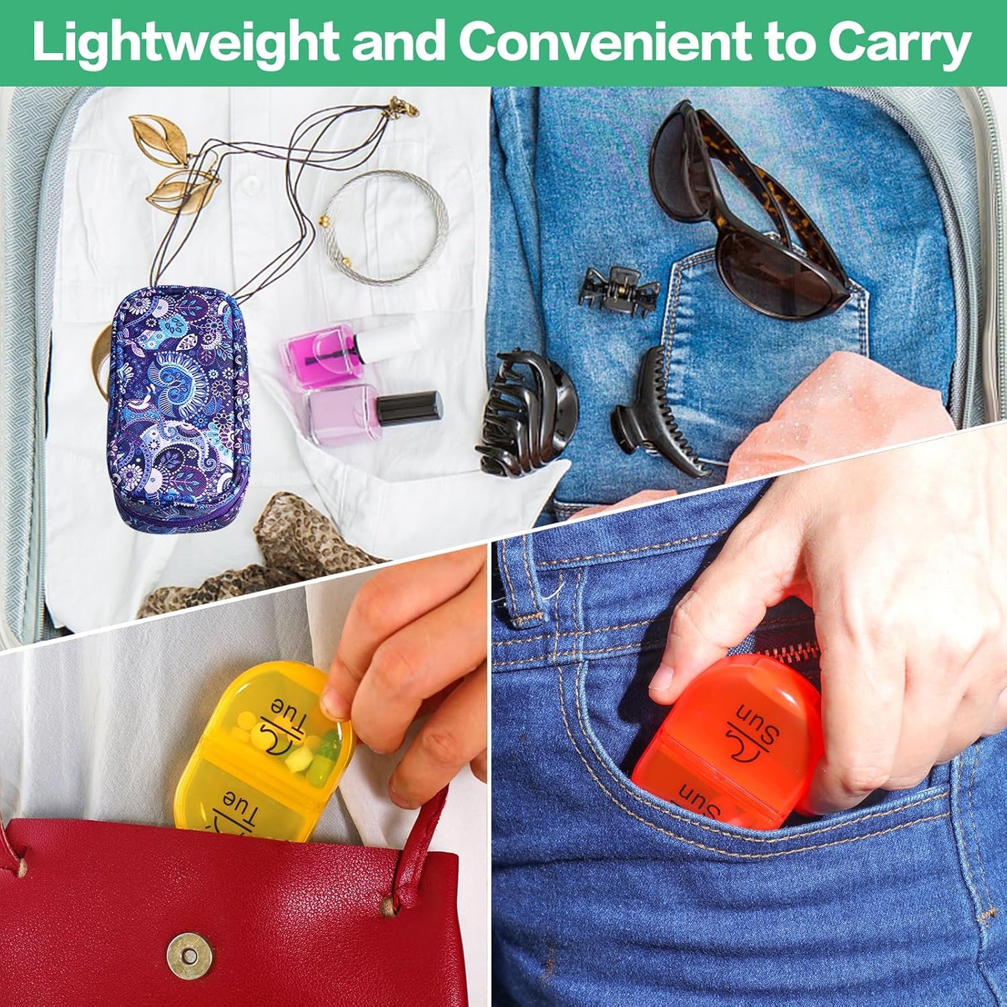 Serfeymi Weekly Travel Pill Organizer 2 Times A Day AM PM Upgraded Rainbow Pill Box 7 Day with Portable Zipper PU Leather Pill Case, Medicine Organizer for Pills, Vitamins, Fish Oils - Purple-01