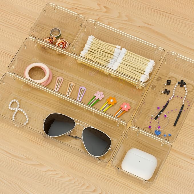 WOWBOX 12 Pack Clear Drawer Organizer Set, Acrylic Drawer Storage Trays - Image 6