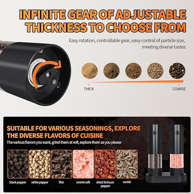 Electric Salt & Pepper Grinder Set of 2, Adjustable Coarseness - Image 5