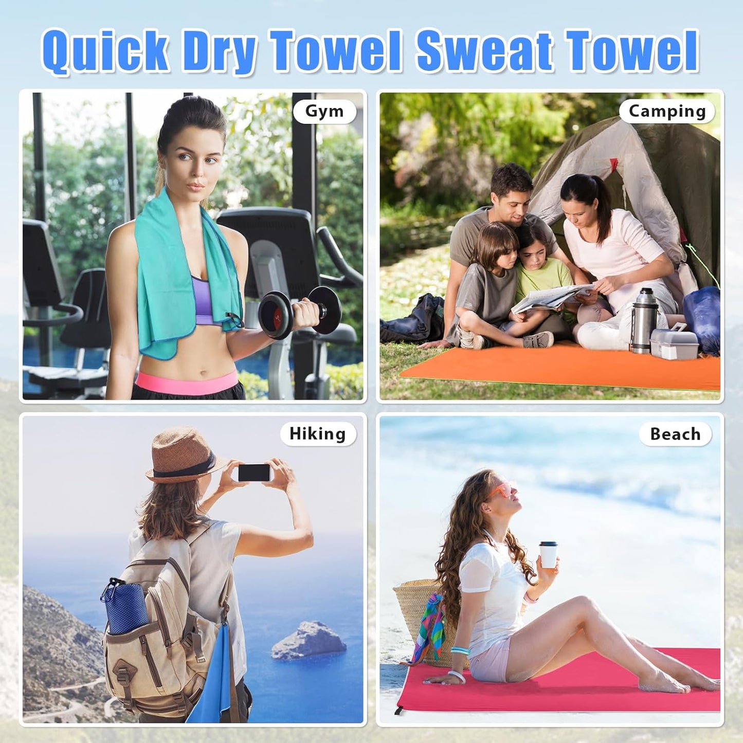 Sfee 2 Pack Microfiber Travel Towel, Quick Dry Camping Towel Large Beach Towel Super Absorbent Compact Lightweight Sports Gym Towels for Yoga, Gym, Hiking, Pool, Backpacking, Bath