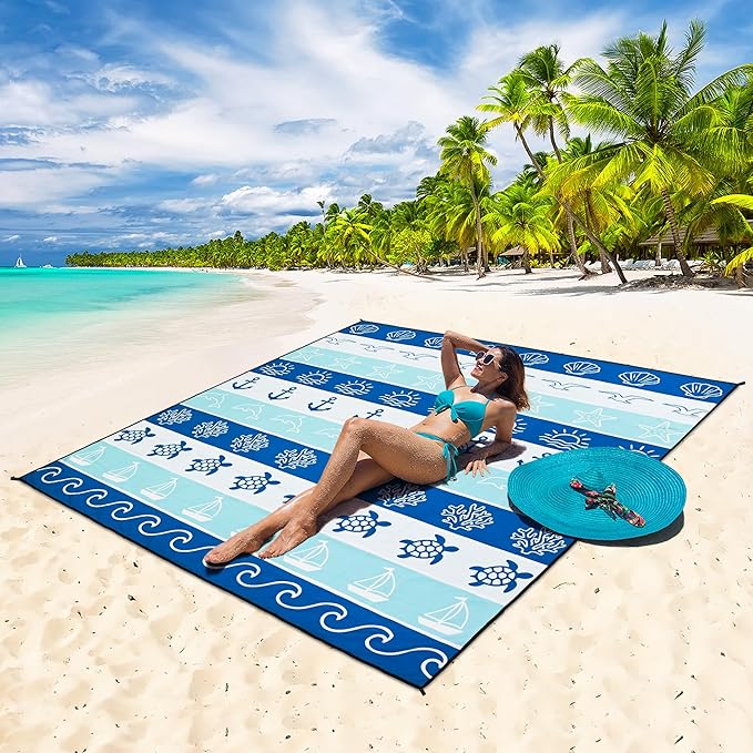 HIHOHO Beach Blanket Waterproof Sandproof Extra Large Beach Mat 79" X - Image 5