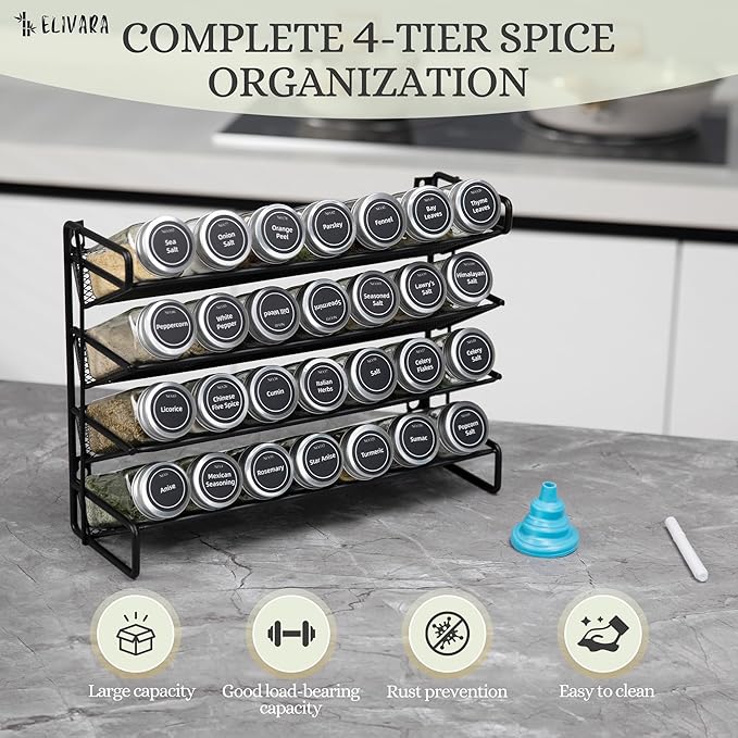 4-Tier Spice Rack Organizer Set – Wall Mounted or Countertop – Includes 28 - Image 3