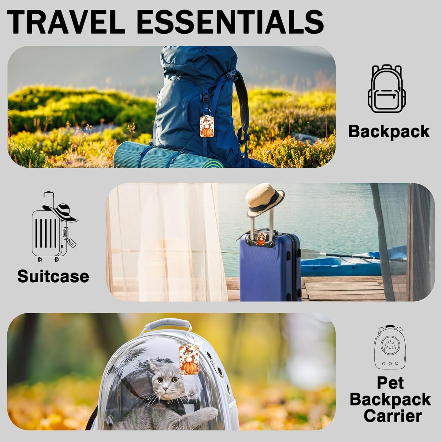 2 Pcs Cartoon Turkey and Pumpkin Luggage Tags for Suitcases Autumn PU Leather Baggage Tags Name ID Label with Privacy Cover and Stainless Steel Loop for Men Women Travel Bag Suitcase