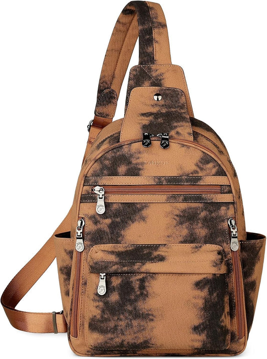 FADEON Large Sling Bag for Women, Leather Crossbody Purse Designer Anti Theft Sling Backpack, RFID Fanny Packs for Travel