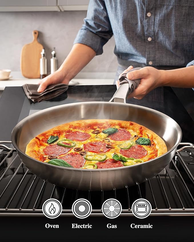 VocVoi Stainless Steel Pan Set, Frying Pan Set, 8/10/12 Inch Stainless Steel - Image 3