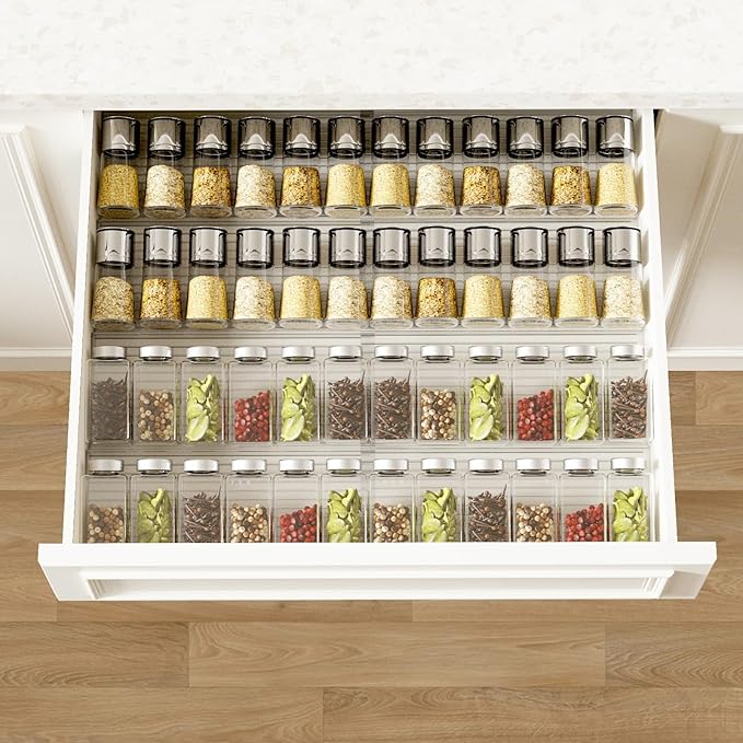 AMBIRD Spice Drawer Organizer, 4 Tier-2 Set Clear Spice Rack Tray Expandable - Image 7